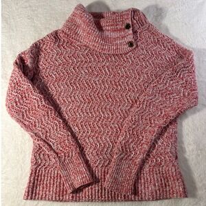 Banana Republic Textured Cowl Neck Sweater Coral‎ White Marled Knit Size M